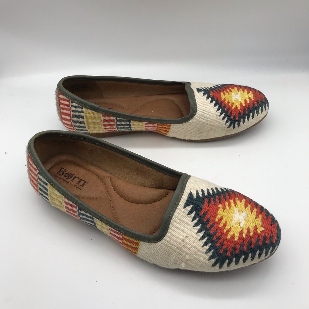 Born Giselle Woven Loafers White Cotton Comfort Leather Womens Size 10 Southwest